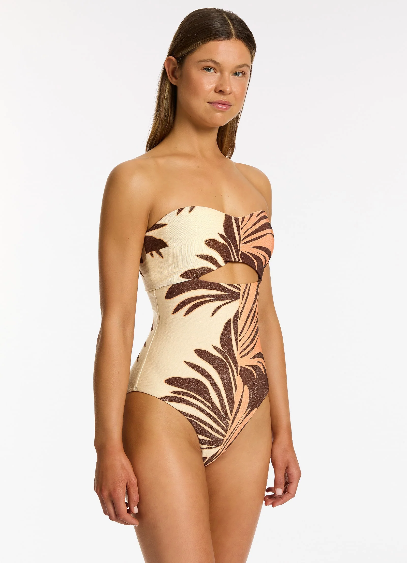 Dahlia Palm Cut Out Bandeau One Piece - Chocolate - Image 3