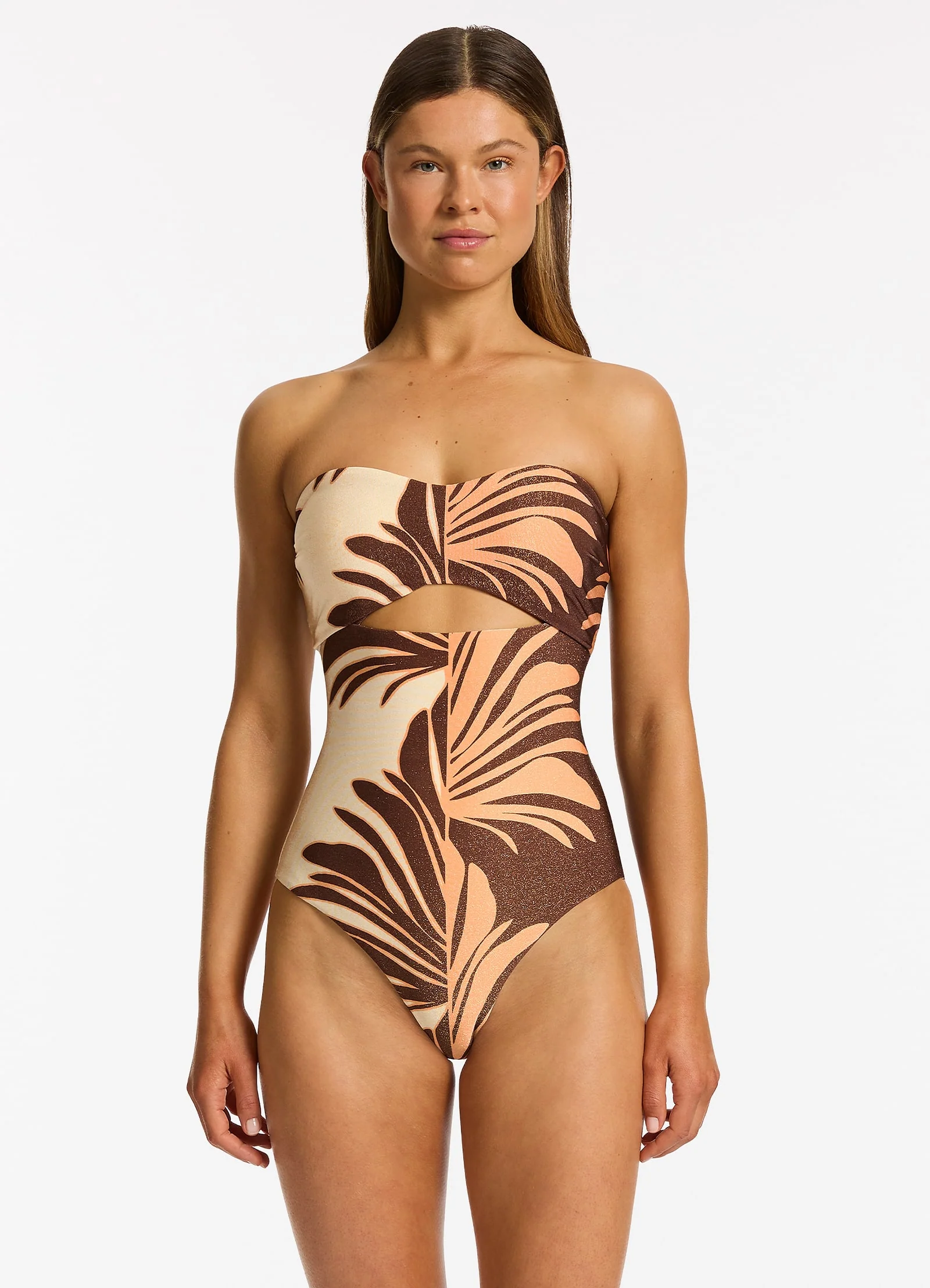 Dahlia Palm Cut Out Bandeau One Piece - Chocolate - Image 4