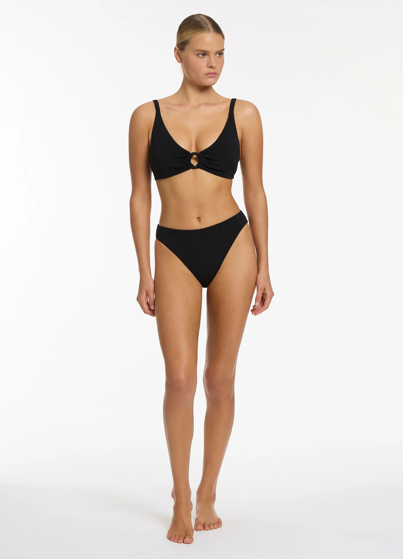 Isla Rib C-D Triangle Bikini Top - Black - Image 7