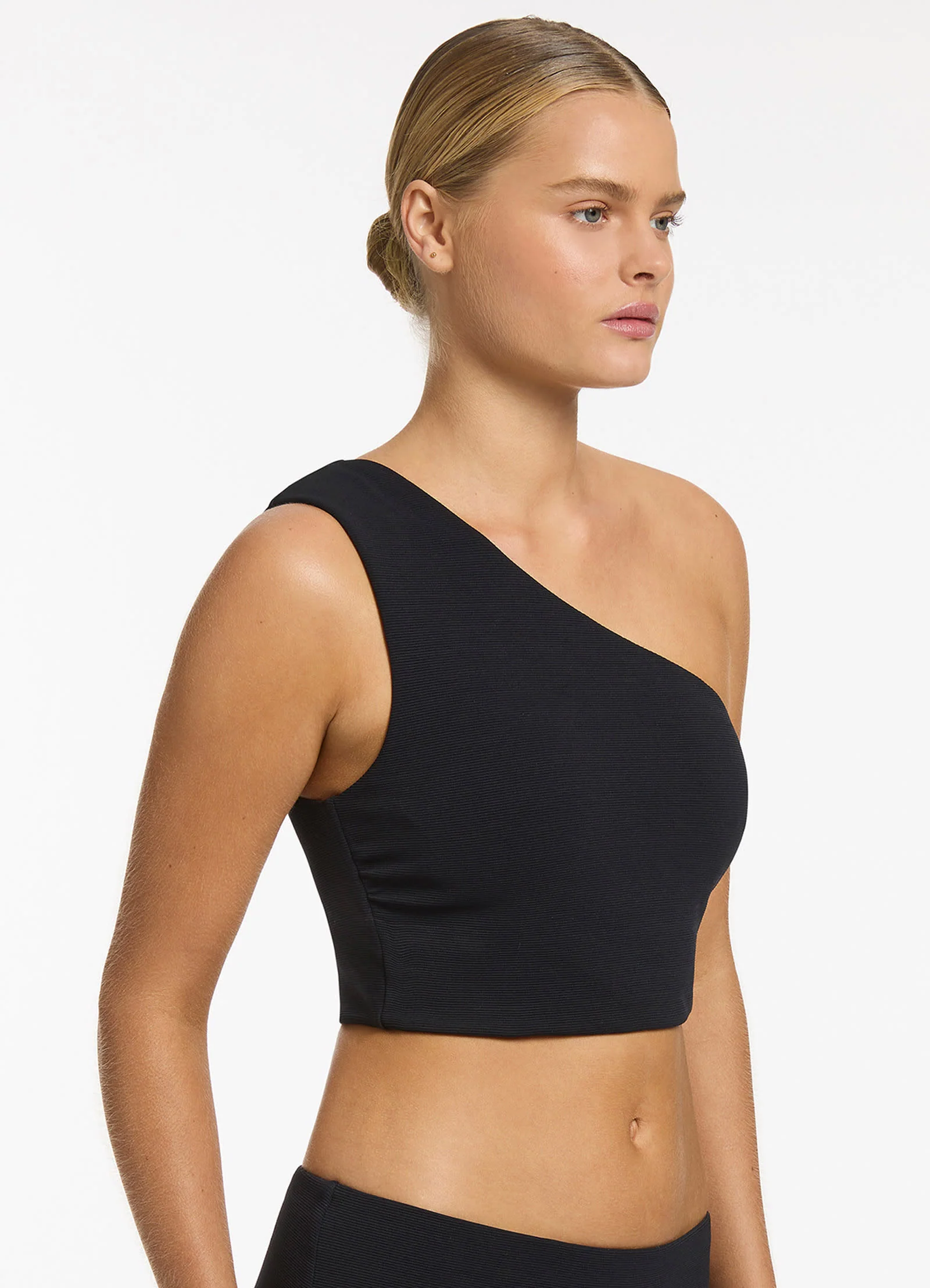 Isla Rib Wide Shoulder Top - Black - Image 3