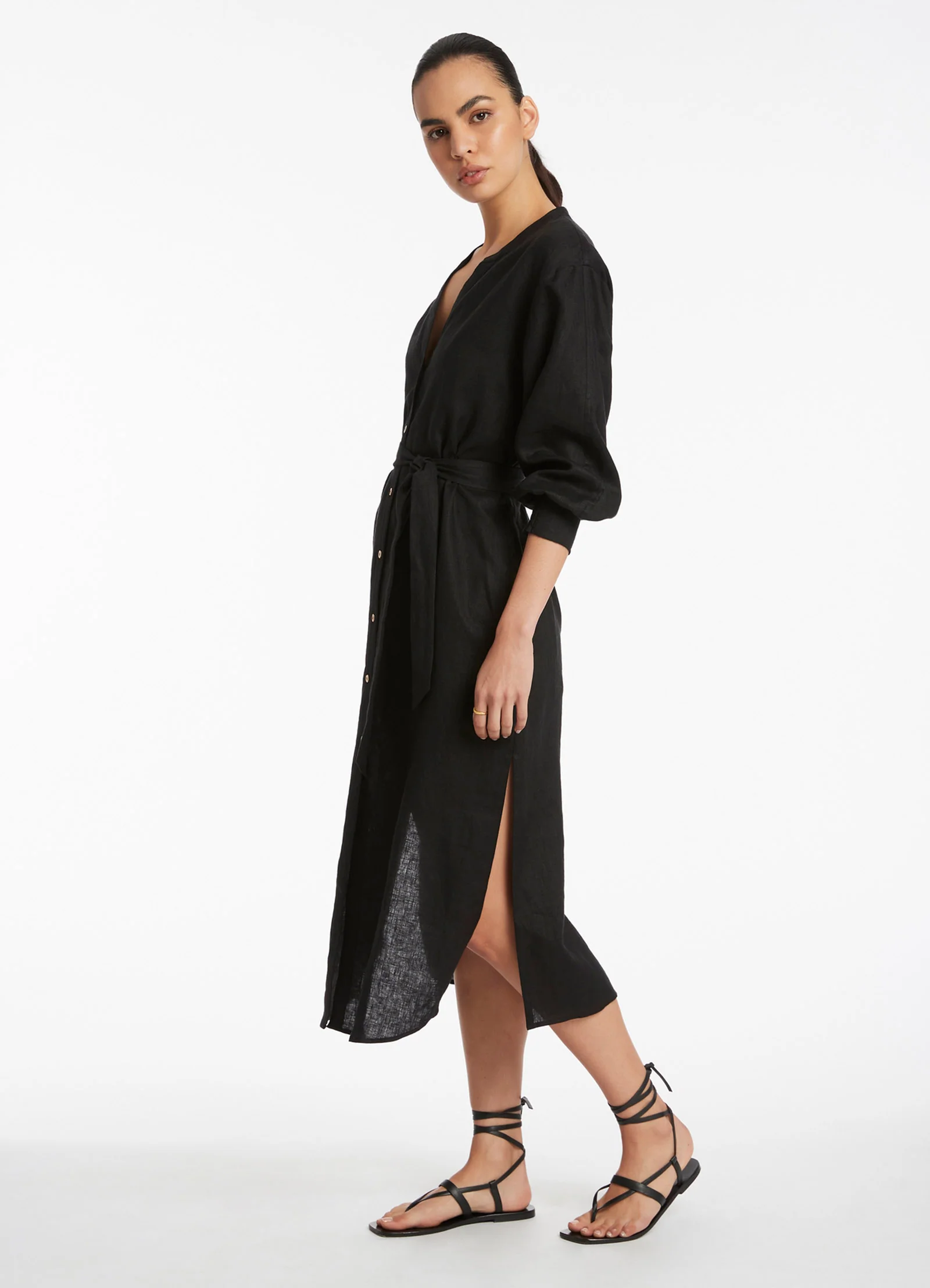 Jetset Shirred Cuff Shirt Dress - Black - Image 4