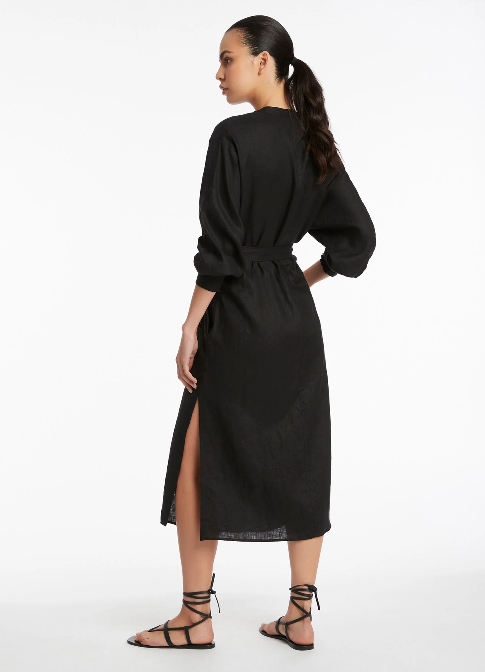 Jetset Shirred Cuff Shirt Dress - Black - Image 5