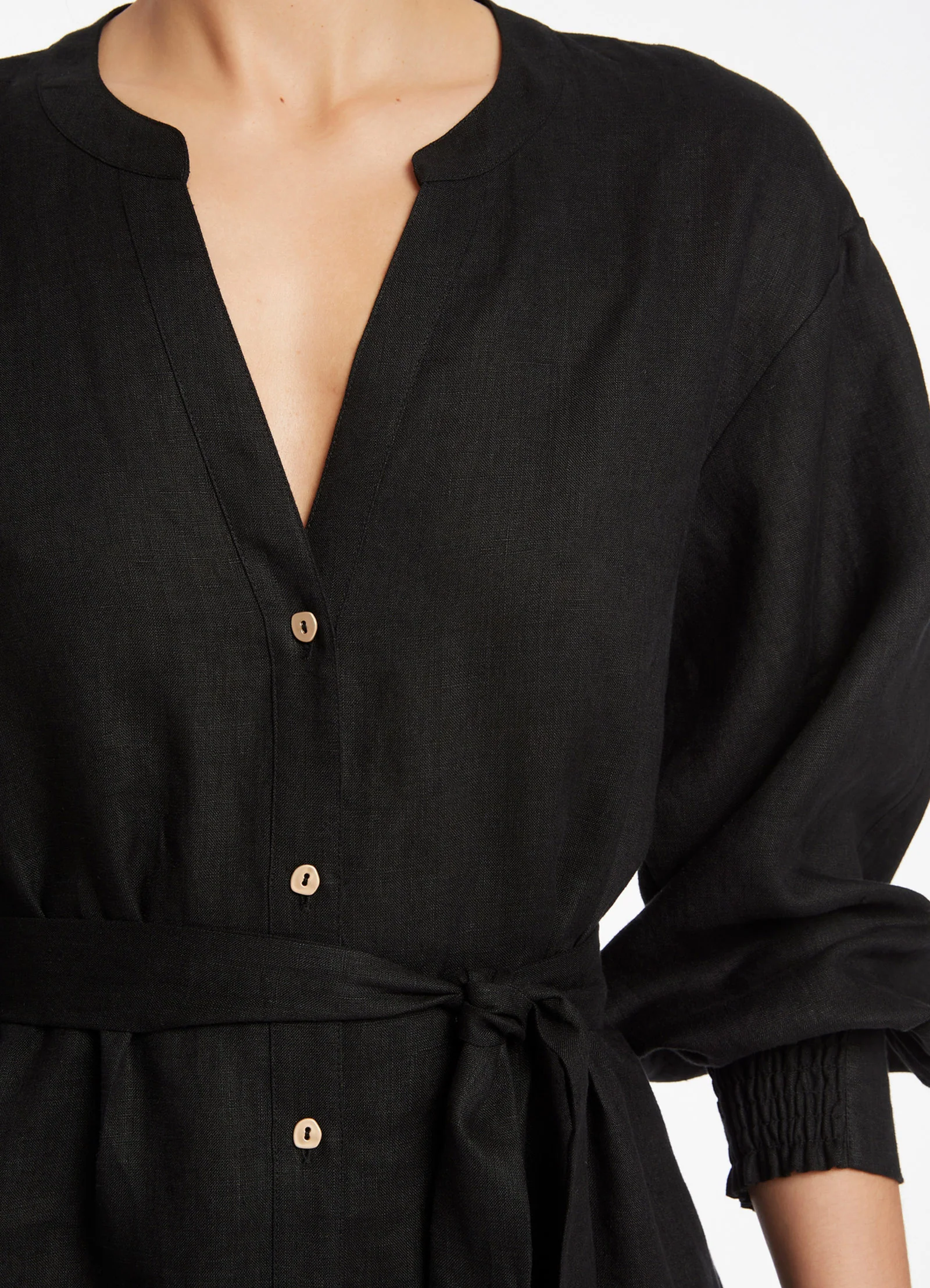 Jetset Shirred Cuff Shirt Dress - Black - Image 6