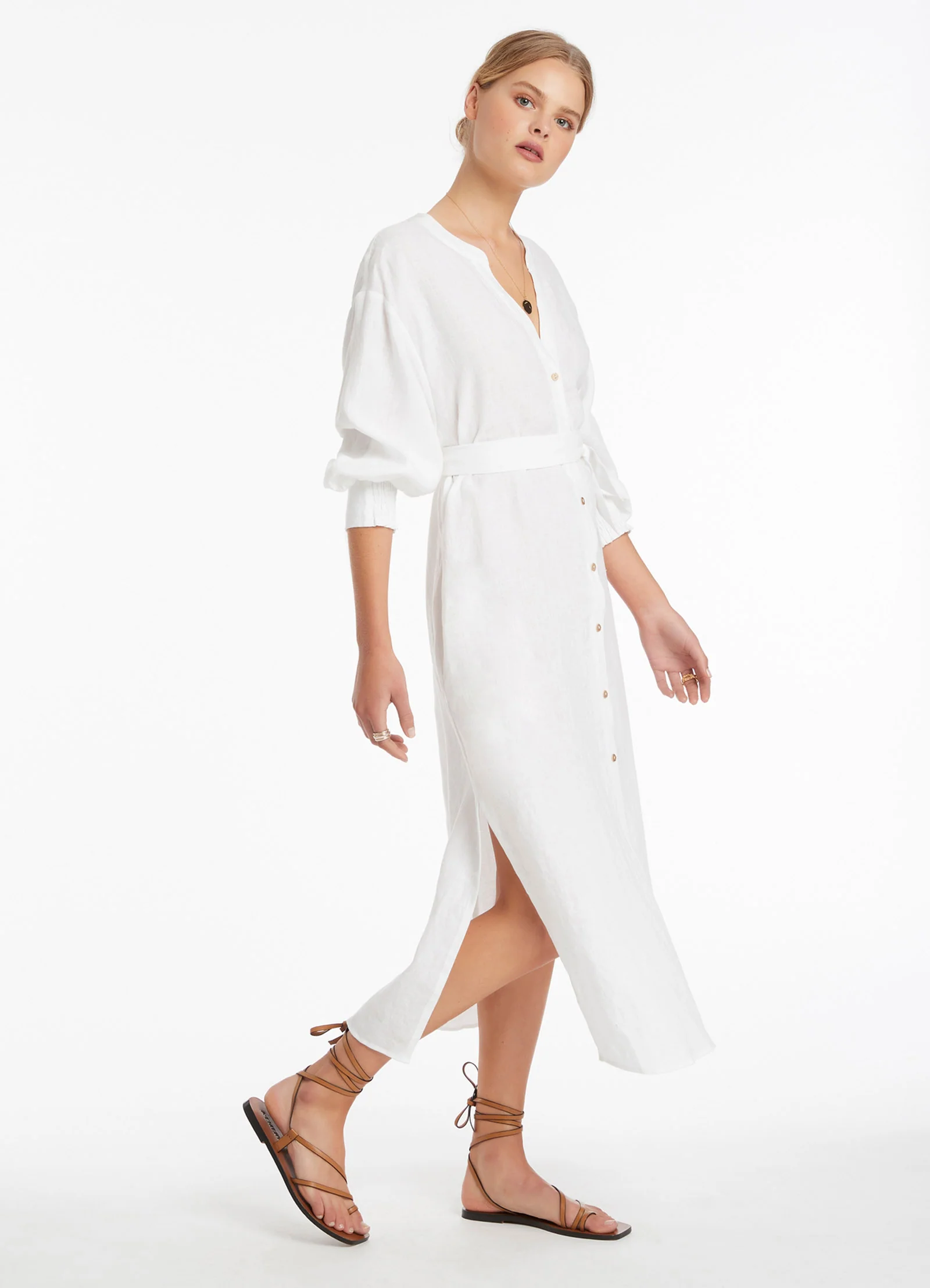Jetset Shirred Cuff Shirt Dress - White - Image 3