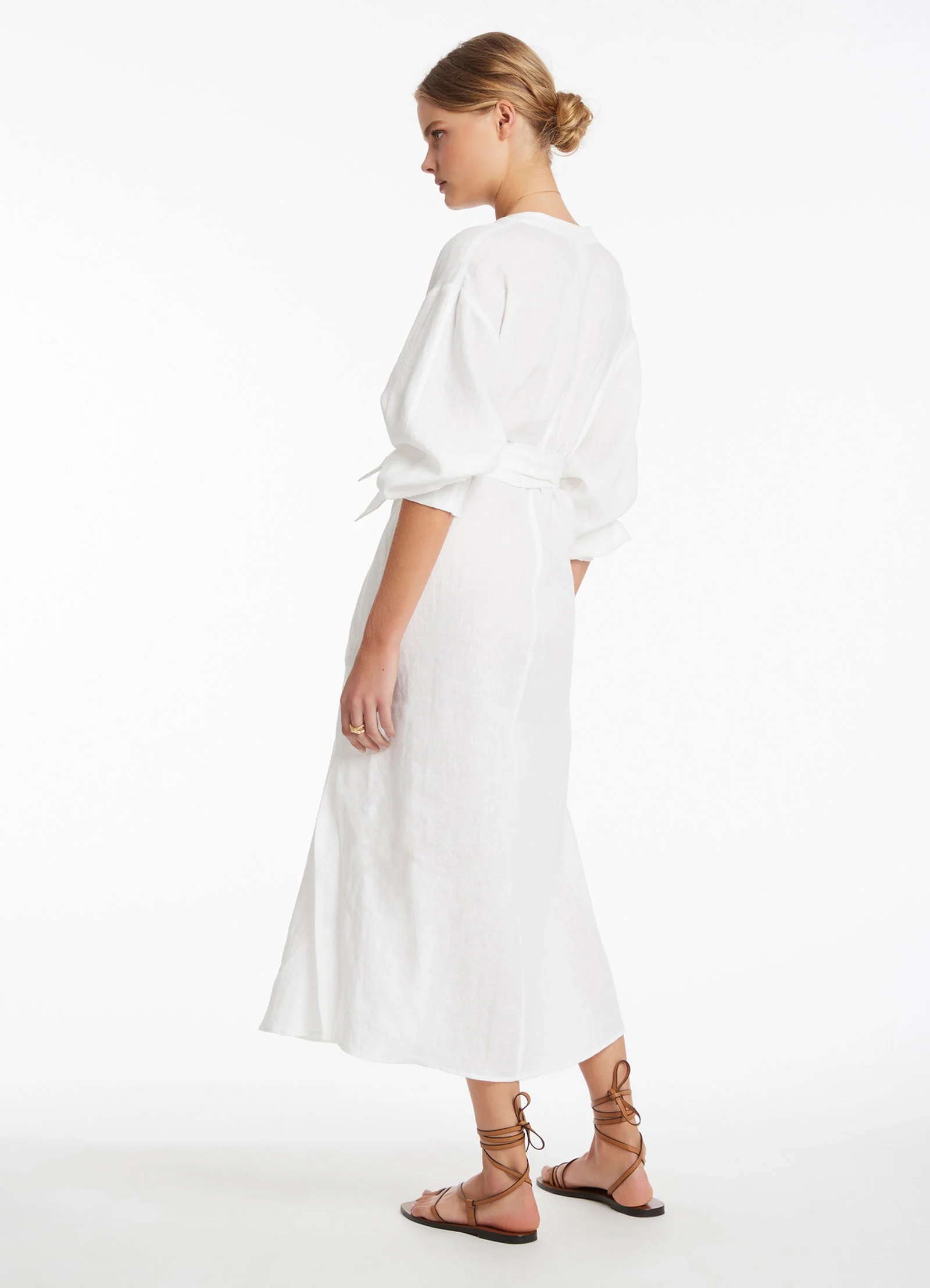 Jetset Shirred Cuff Shirt Dress - White - Image 4