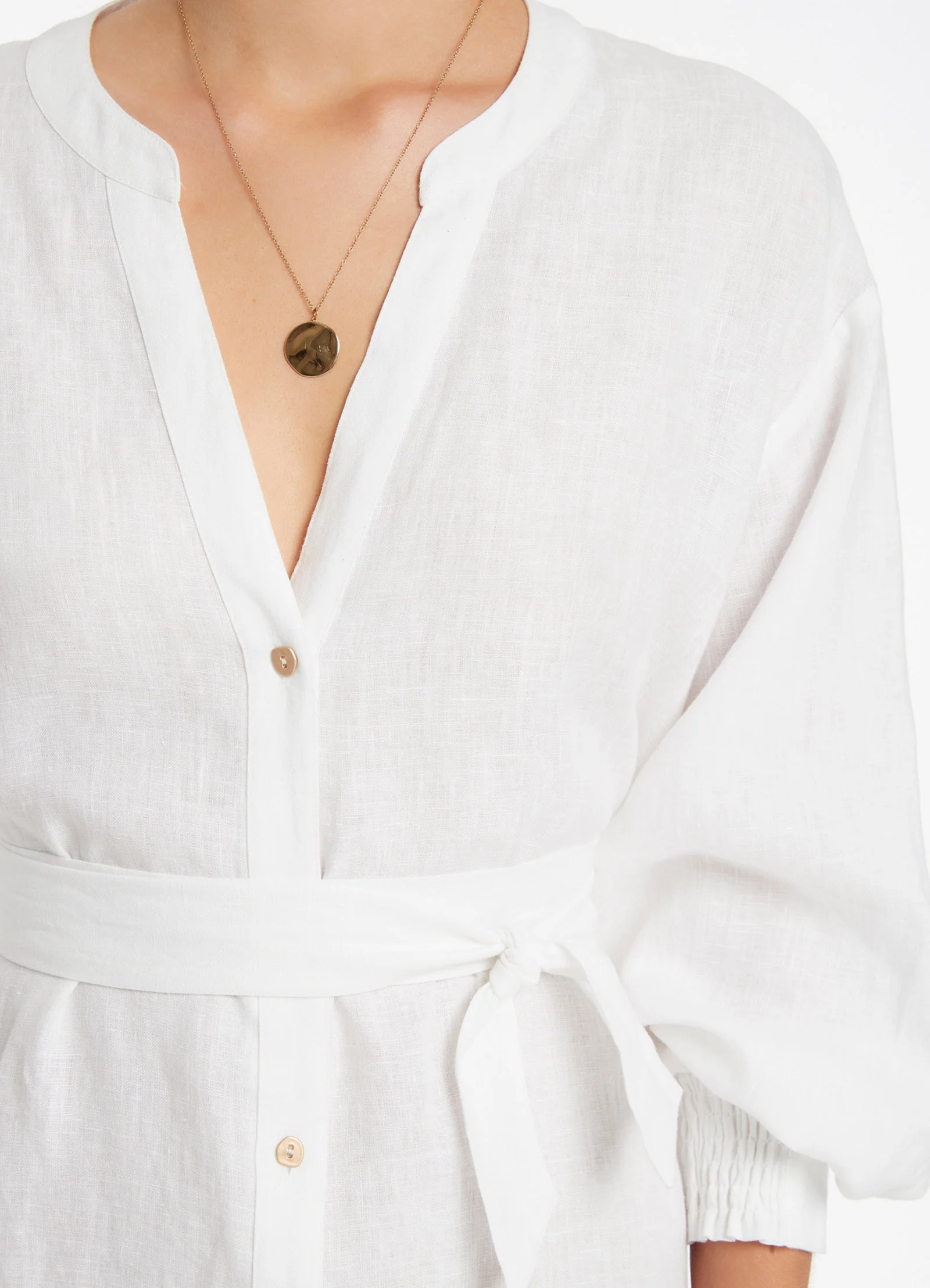 Jetset Shirred Cuff Shirt Dress - White - Image 5