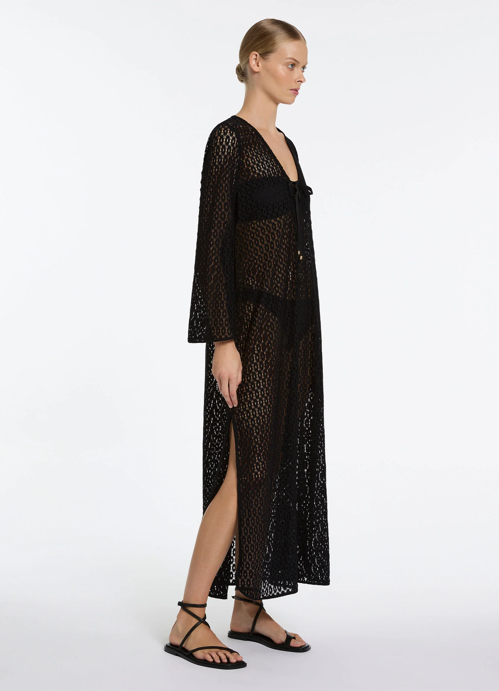 Stretch Lace Maxi Kaftan - Black - Image 3