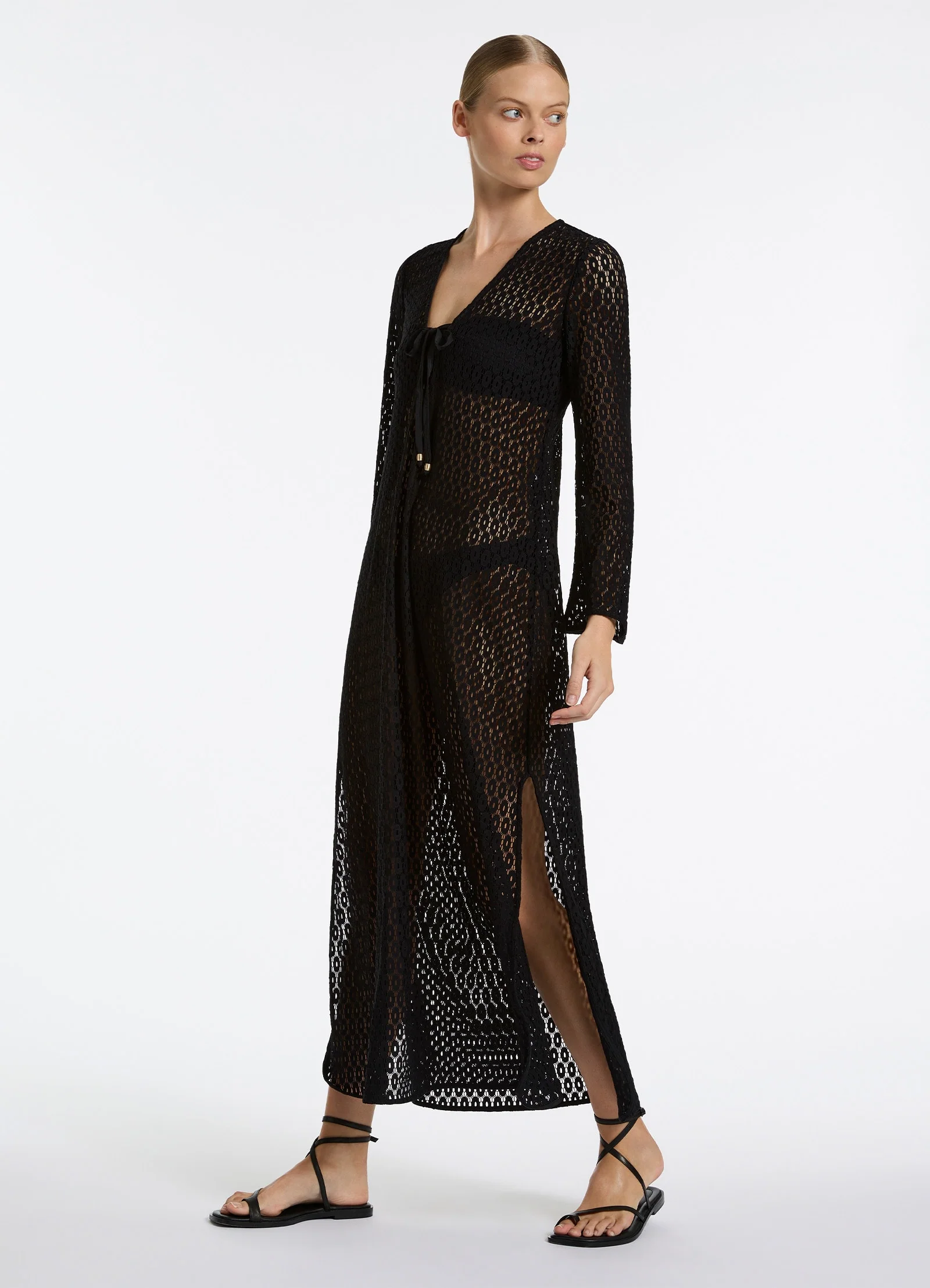 Stretch Lace Maxi Kaftan - Black - Image 4