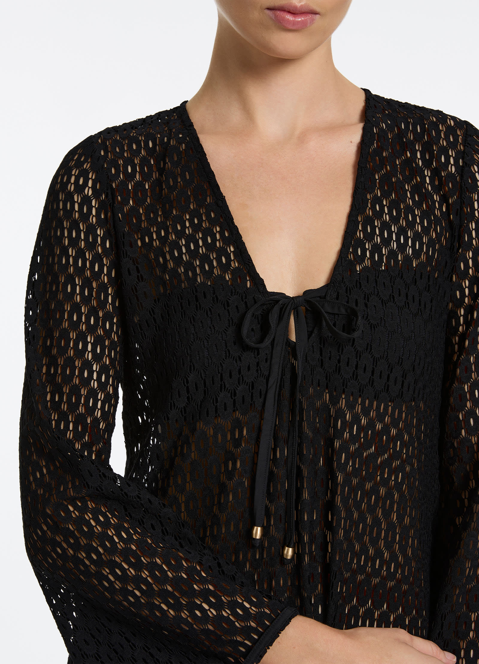 Stretch Lace Maxi Kaftan - Black - Image 5