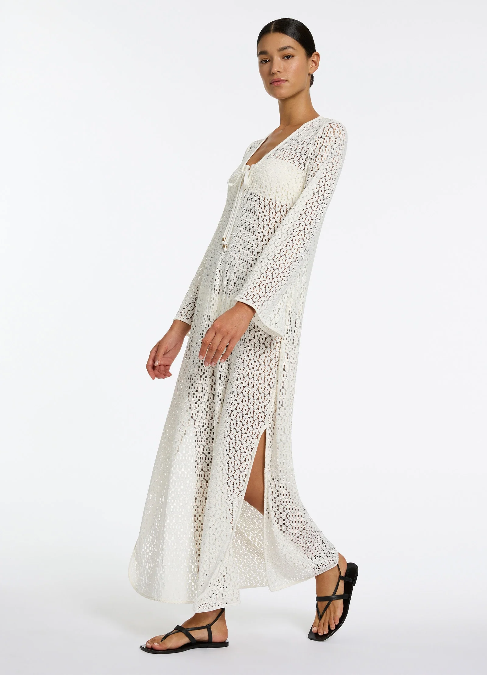 Stretch Lace Maxi Kaftan - Cream - Image 4