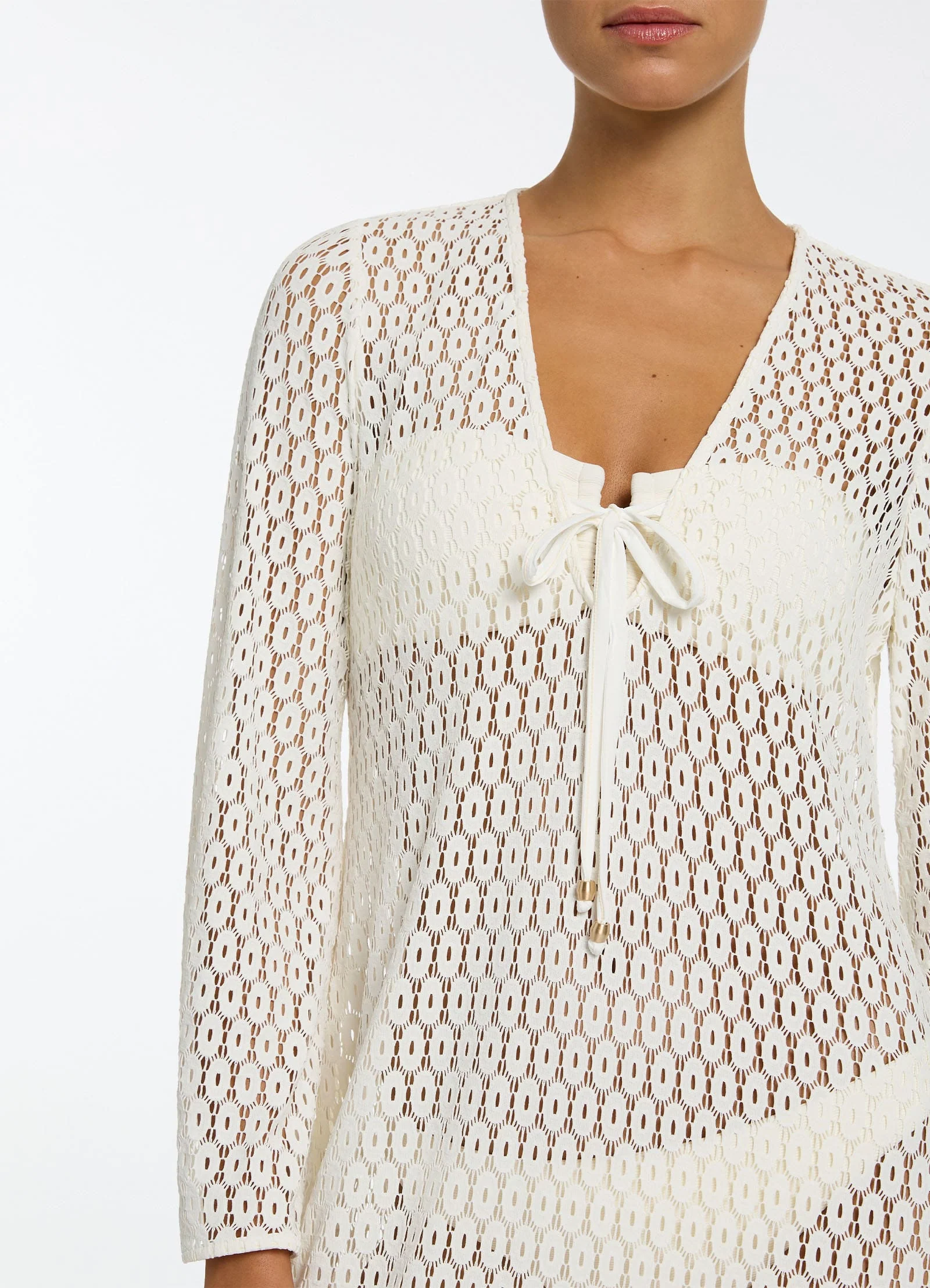 Stretch Lace Maxi Kaftan - Cream - Image 5