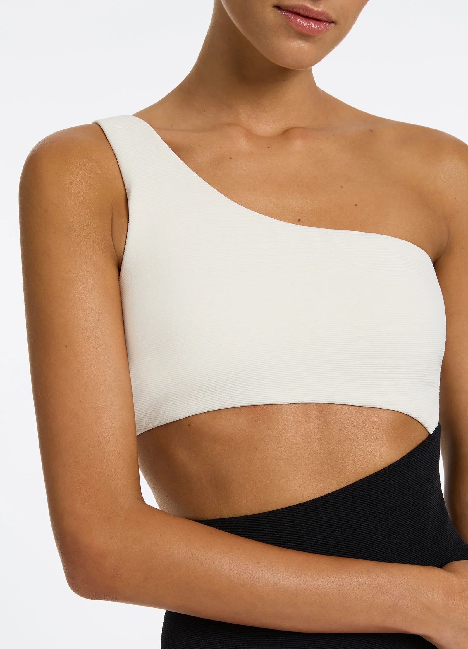Versa Rib One Shoulder One Piece - Black/Cream - Image 3