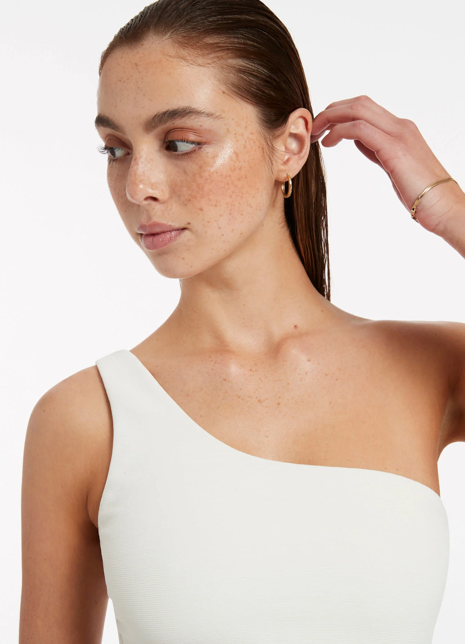 Versa Rib One Shoulder One Piece - Black/Cream - Image 6