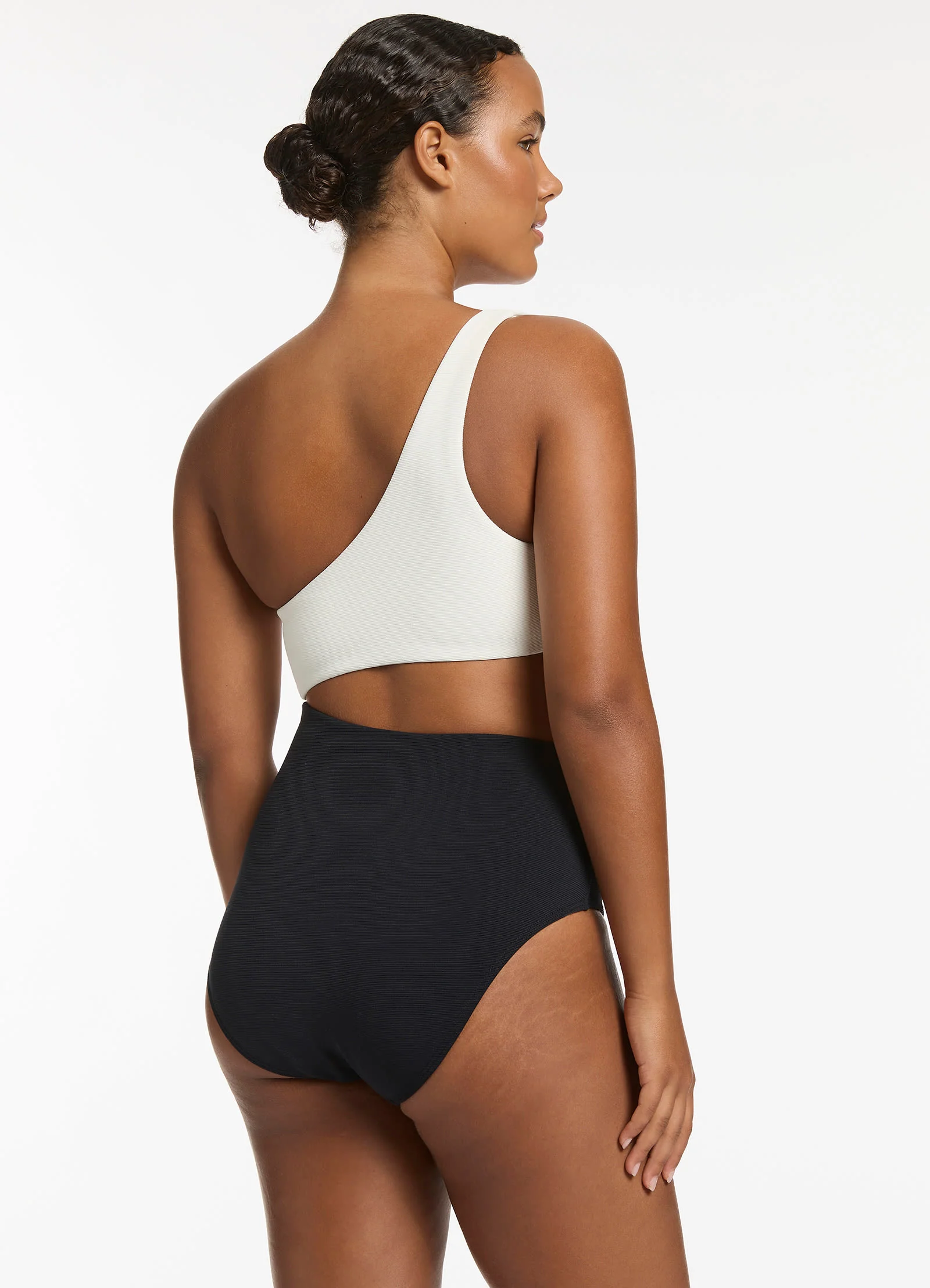 Versa Rib One Shoulder One Piece - Black/Cream - Image 7